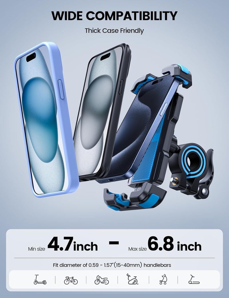 Lamicall Motorcycle Phone Mount, Bike Holder - Upgrade Adjustable Cell Holder, Bicycle Scooter Handlebar Cradle Clip for iPhone 15 Pro Max/Plus, 14, Galaxy S22 and 4.7-6.8" Phone, Blue - Image 5